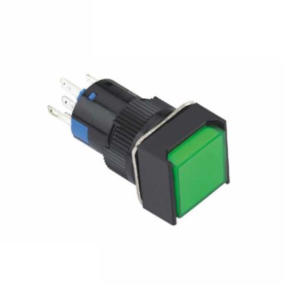 16mm Yaylı Buton Yeşil 1no/1nc Kare resmi