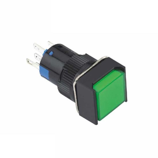 16mm Yaylı Buton Yeşil 1no/1nc Kare resmi