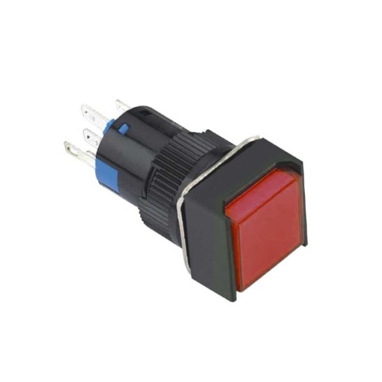 16mm Kalıcı Buton / Anahtar Kırmızı 1no/1nc Kare resmi