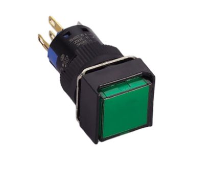 16mm Kalıcı Buton / Anahtar Yeşil 1no/1nc Kare resmi